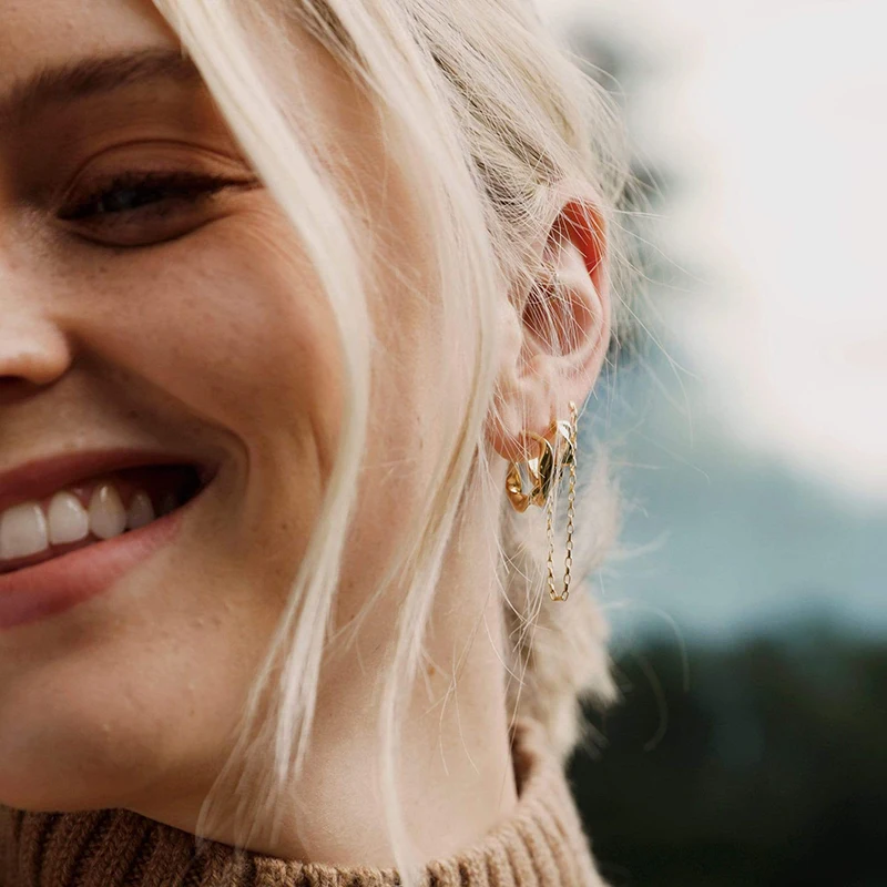 Milskye handmade 925 sterling silver Irregular flow twisted weave studs hoop earrings