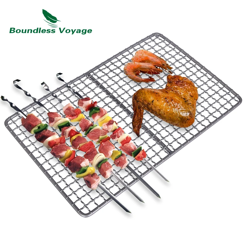 Boundless Voyage  Outdoor Camping Pot Rack Korean Barbecue Non-stick Grilling Square BBQ Grill Mesh Mat Titanium Grill Wire Mesh