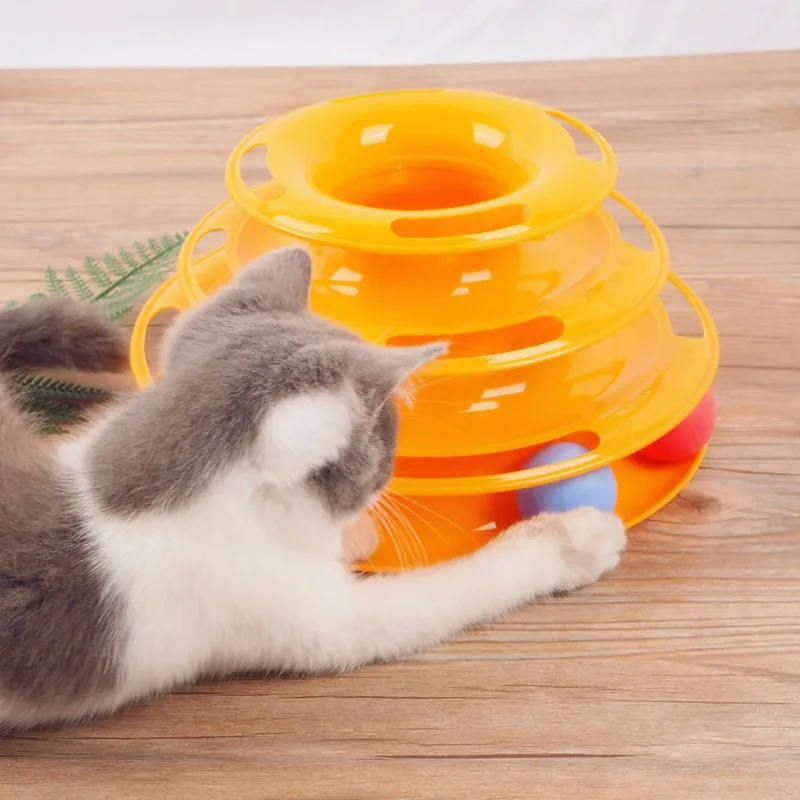 Wholesale 3 Levels of Interactive Play Circle Track Pet toys Moving Balls Tower Cat Toy