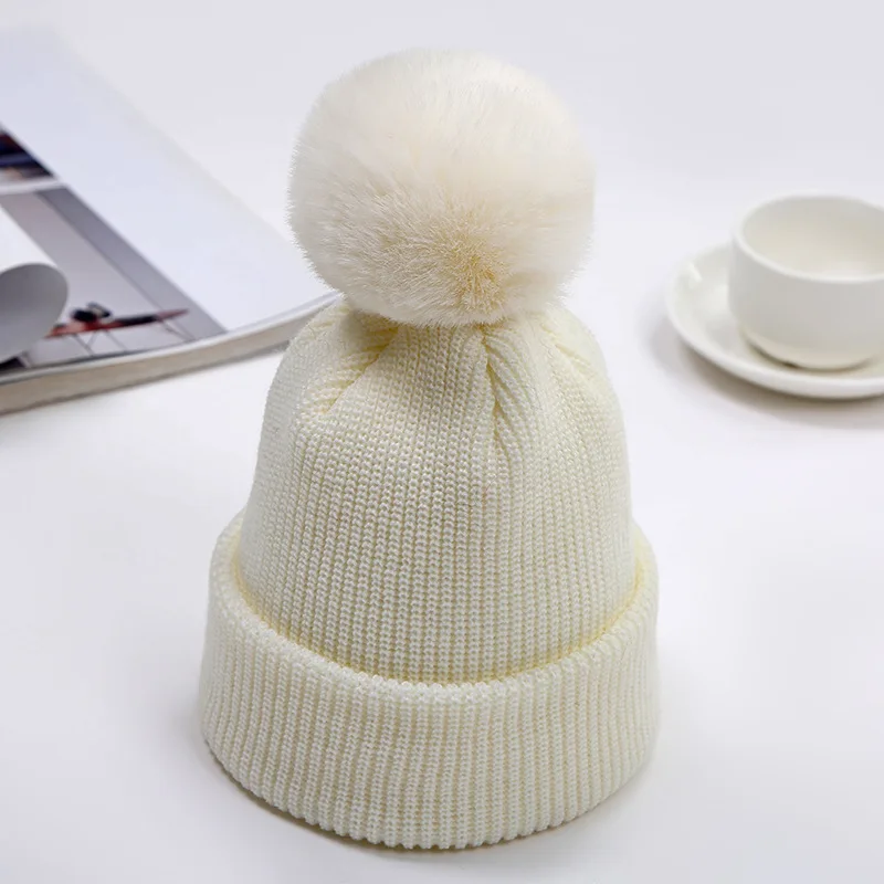 Baby Knitted Winter Hat Boys Girls Pompom Cap Crochet Knitted Candy Color Toddler Beanie Cap Infant Kids Children Hairball Hats