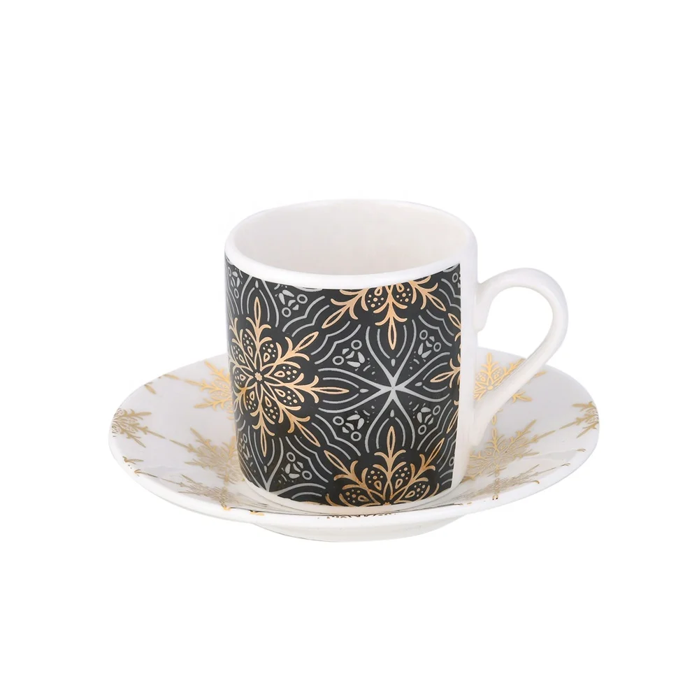 70ml Afternoon Drinkware floral decal elegant Turkish coffee tea cups saucer set of porcelain cup
