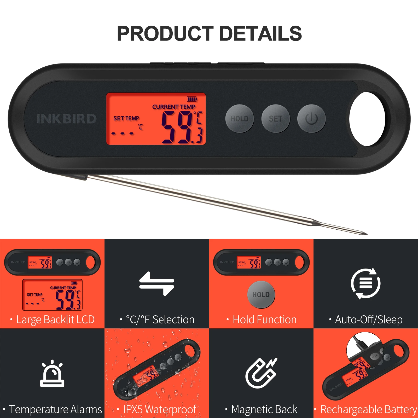 Inkbird Digital best Food Thermometer, Supports External Probes, Instant Read waterproof Meat Thermometer For Grilling