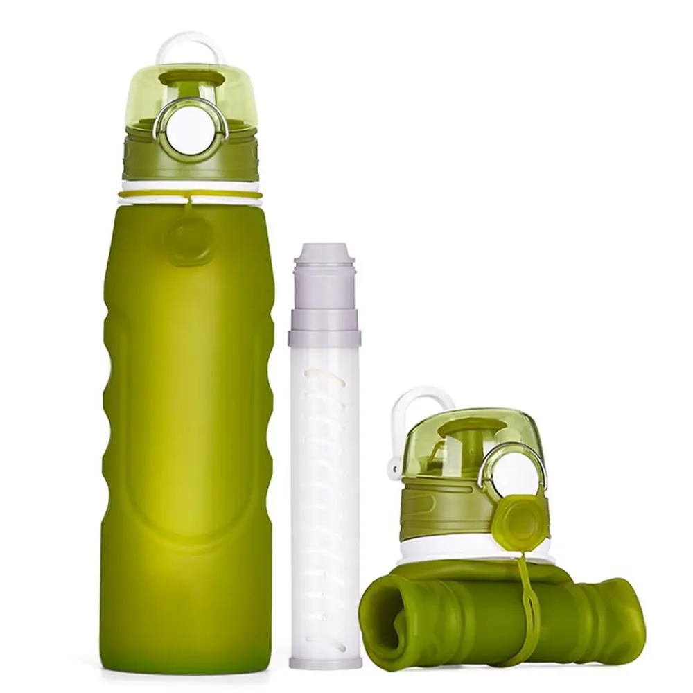 Best Outdoors Running Hiking Travel Carbon Filter Portable 1L Clear Container Silicone Collapsible Bottle Water Filter