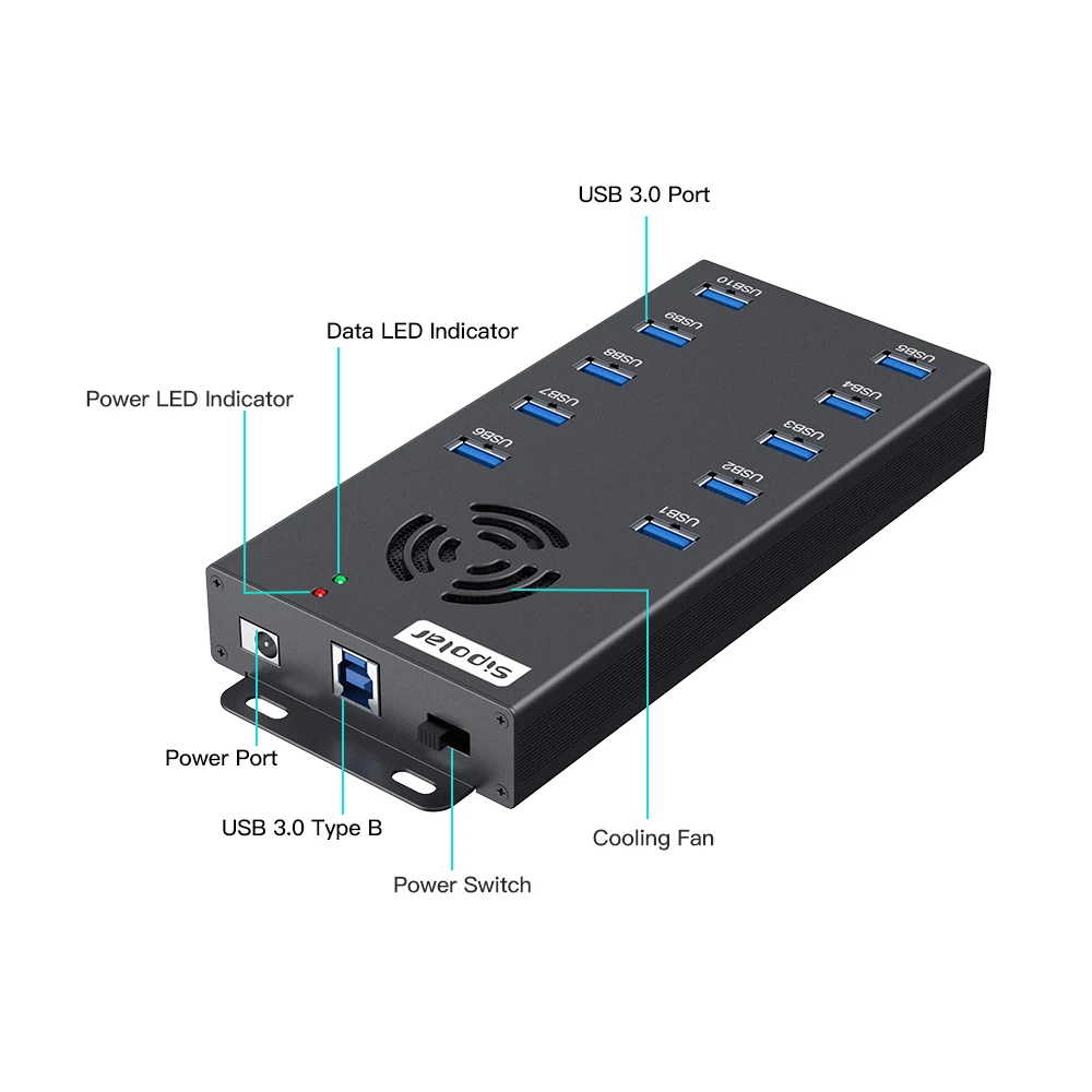Sipolar a423 stock EU AU US металлический 10 портов промышленный usb-концентратор