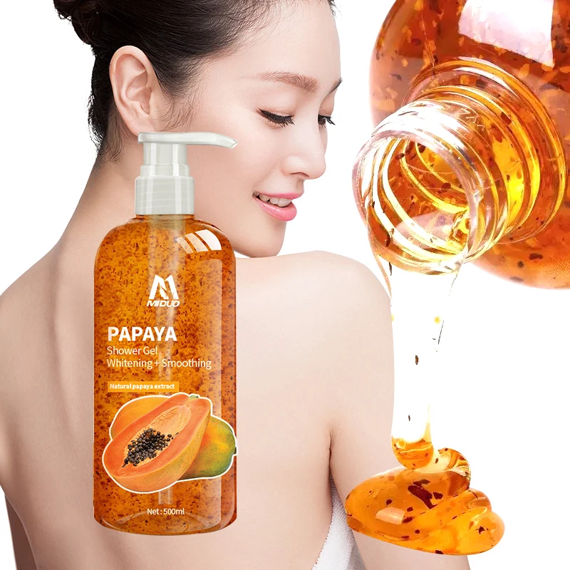 MIDUO Factory OEM Wholesales 500ML Natural Extracts Cleansing Mild Essential Oil Scented Papaya Fragance Moisturizer Shower Gel