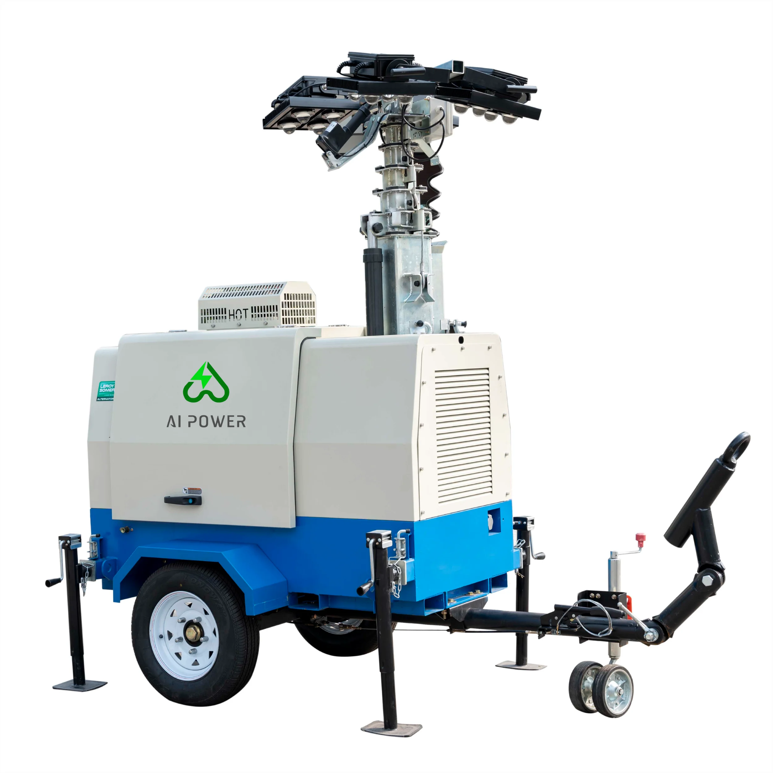 4x1000w Mobile Light Tower Diesel Generator with EPA engine Manual 7m mast GFCI Socket