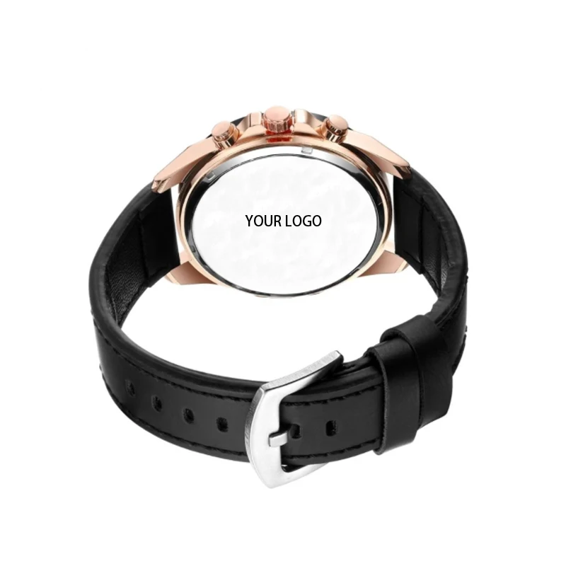 Good quality fashion minimalist vintage leather style strap wrist watch analog date stainless steel man watch