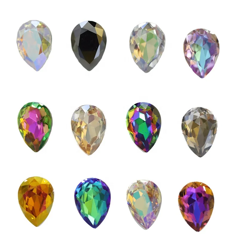 High Quality Multiple Size Crystal AB Color Drop Shape Glass Rhinestones For Accessories