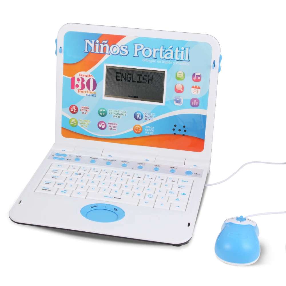battery operated letter mathematic words music clock 130 function blue and pink color English-Spanish learning machine