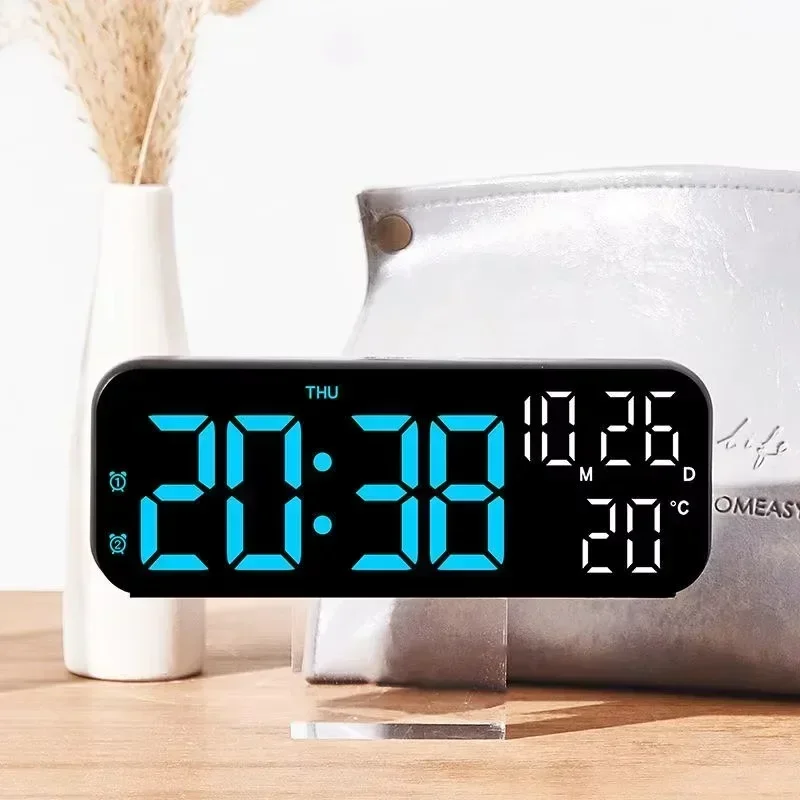 Digital Alarm Clock Multi-Function LED Clock Voice Control Temperature and Date Day Display Night Mode Bedroom Decoration Table