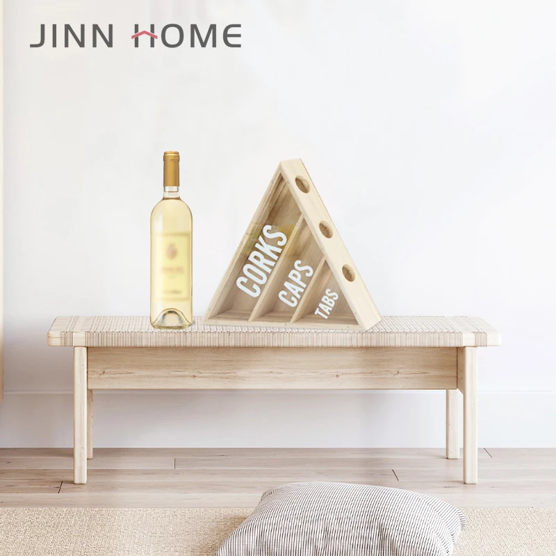 Best Selling Natural Paulownia Wood Wine Cork Holder Newest Pyramid Design with 3 Cells Wall-Mounted Table Stand for Wine Boxes