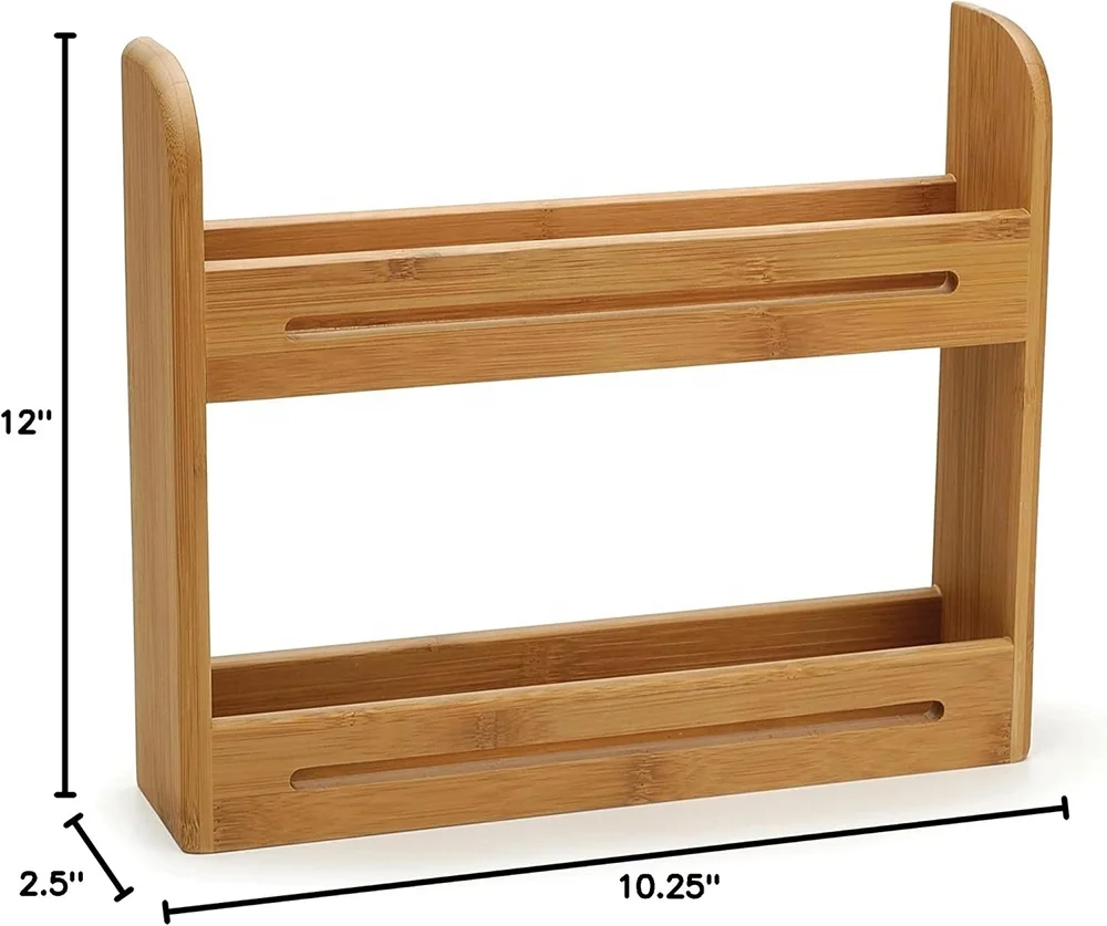 Wooden Kitchen Storage Shelf 2 Tier Bamboo Spice Rack Organizer Stand Tabletop Shelves for Kitchen