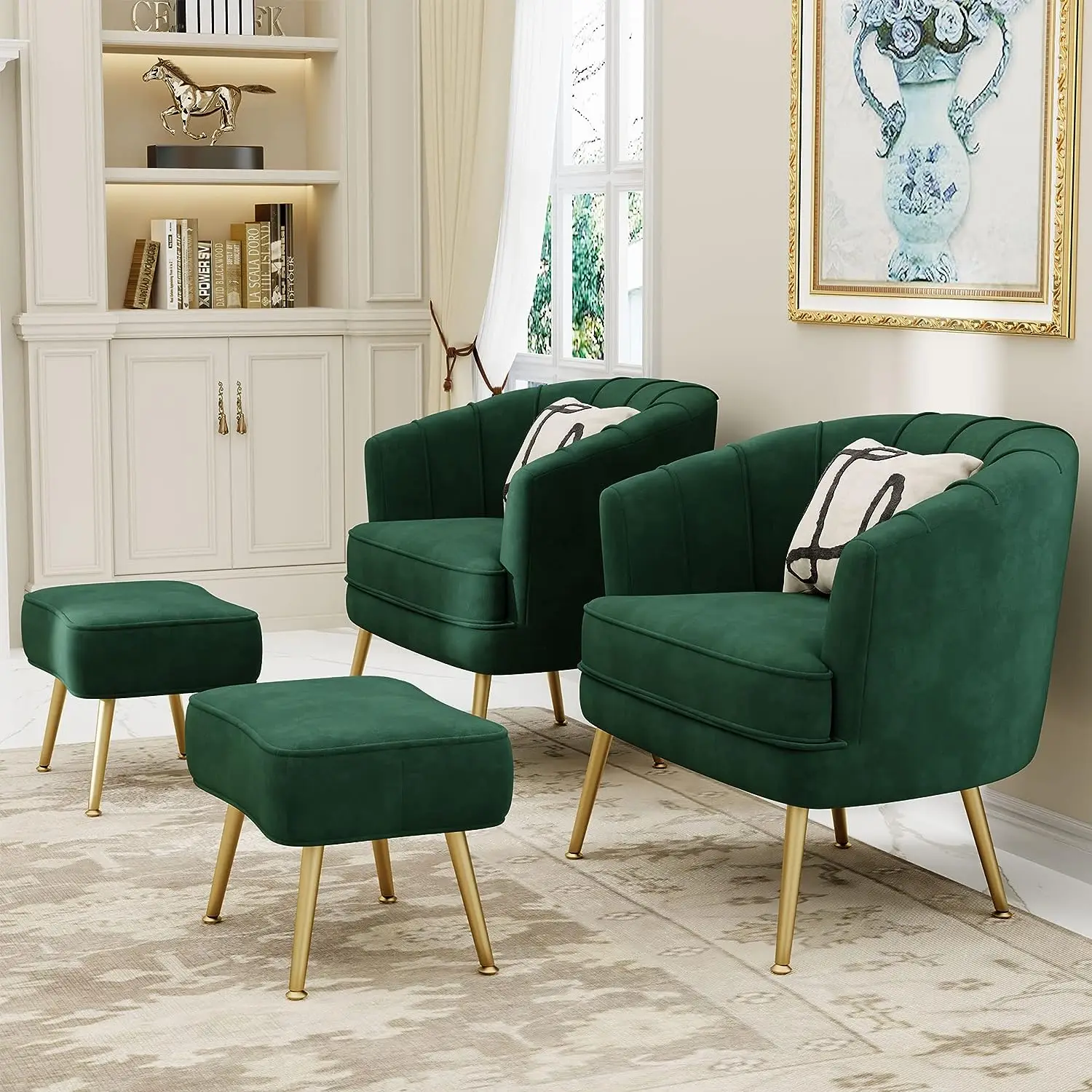 Velvet Accent Chair Ottoman Upholstered Modern Single Sofa Side Chair Living Room Armchair for Bedroom Living Office Furniture