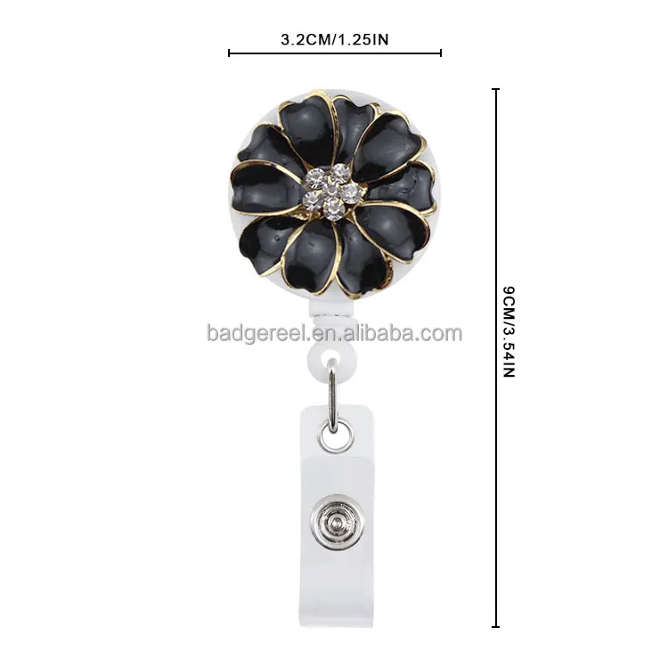 Retractable Badge Holder Clip Buy Bling Rhinestone Badge Reels Flower Retractable Crystal Diamond Nurse student office ID card