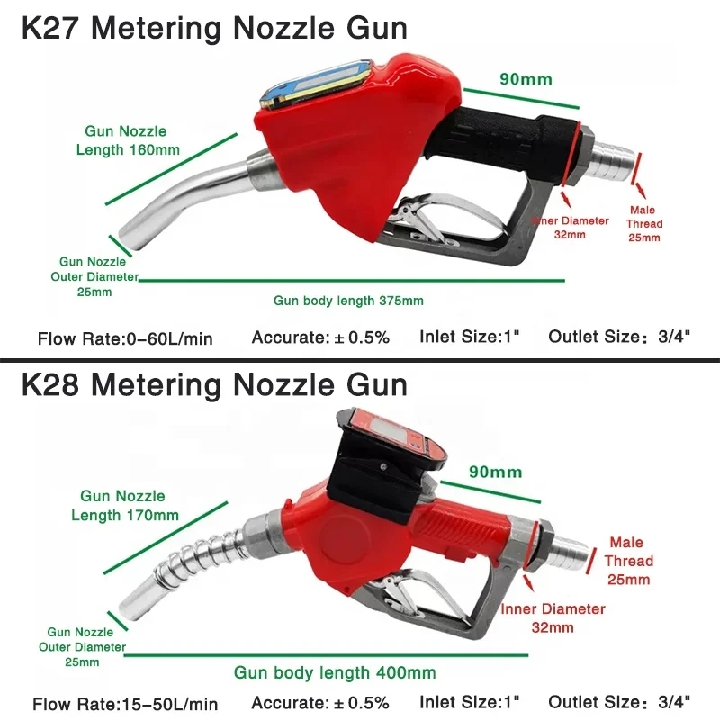 3/4 inch nozzle fuel dispenser plastic automatic digital fuels nozzle dispenser pump refuelling gun with flow meter auto stop