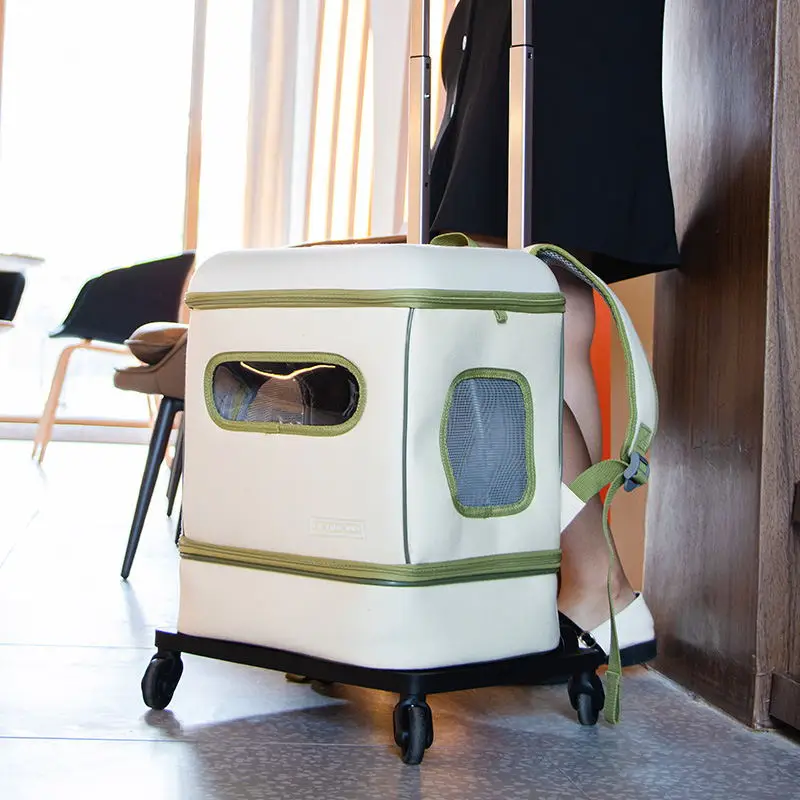 Leyou pet portable cat draw-bar box travel bag carrier backpack luggage strollers with wheels