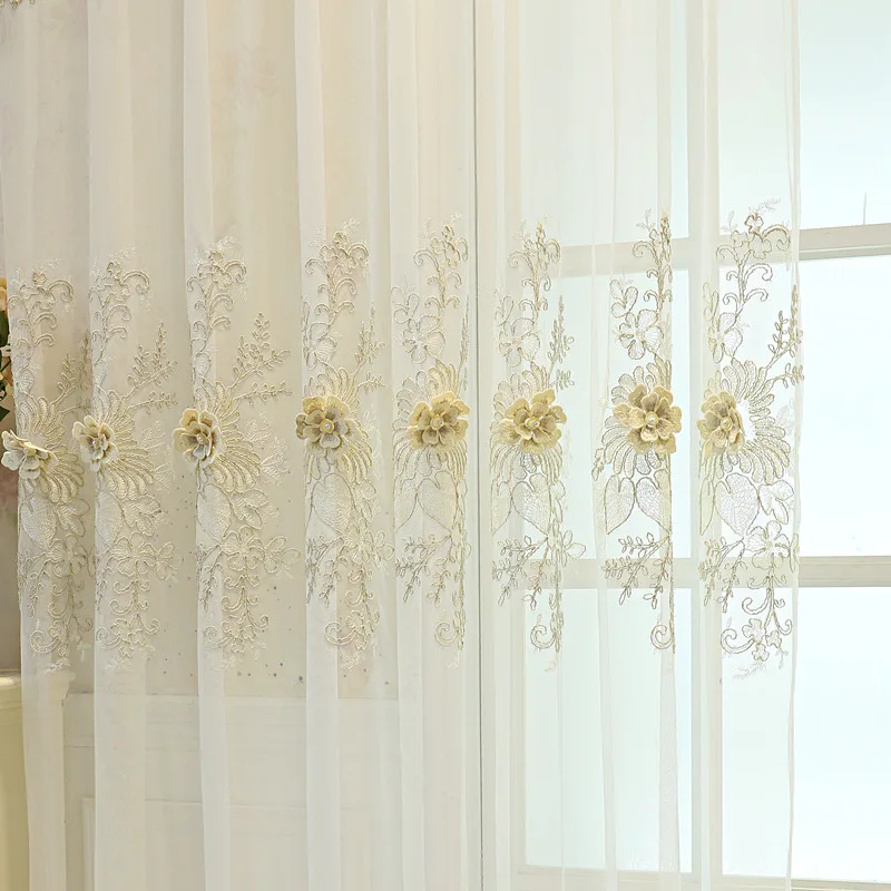 Sunny Textile Simple European-style Living Room Embroidered Gauze Curtain Finished Curtain