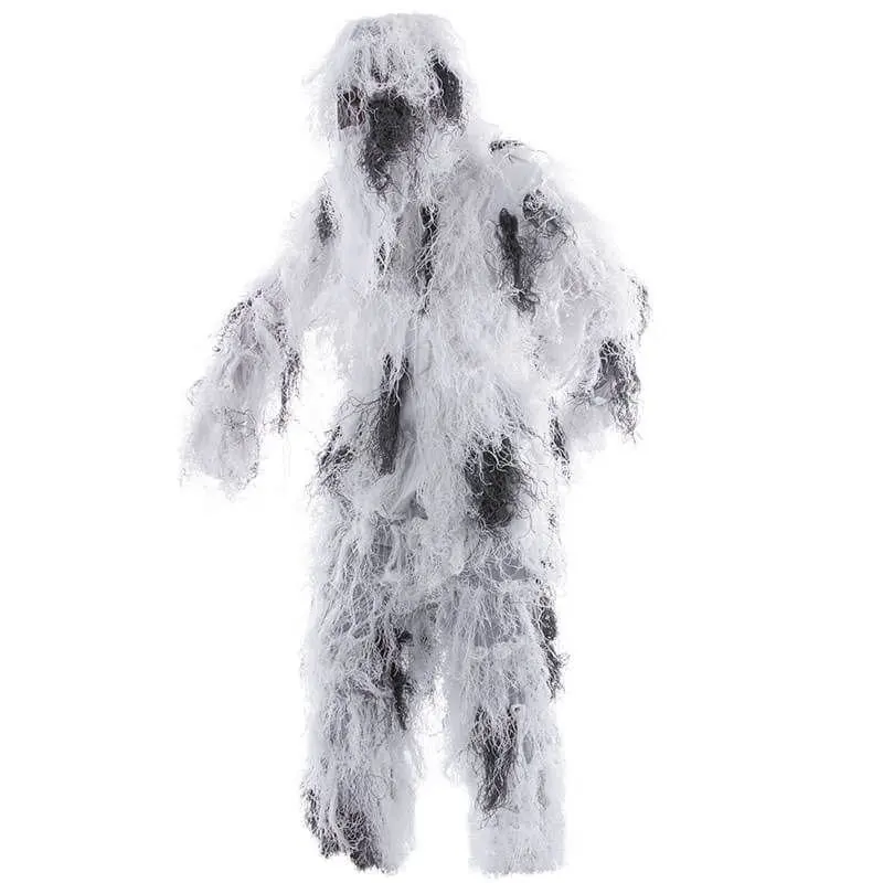 Factory popular sale customize snow white camouflage winter ghillie suit 5 pcs  for hunting /shooting / Cos-play dressing