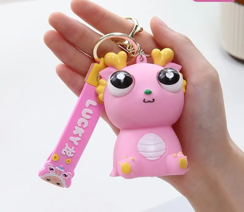 Cartoon Couple Pop Eyes Dinosaur Dragon Keychain Big Eyeball Pinch Stress Relief Key Toy Cute Dragon Toy for Key Usage
