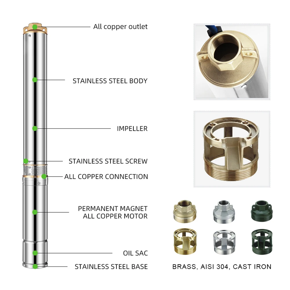 200M 300M 400M 500M High Lift Submersible AC Deep Well Solar Water Pump for Agriculture System