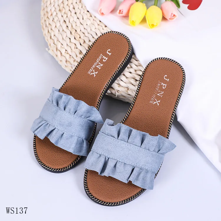 Новые модные однотонные шлепанцы на плоской подошве, Кожаные Модные женские сандалии