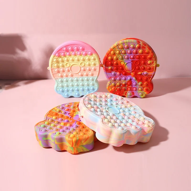 children Kids fidget popit cross body shoulder bag girl cute silicone handbags pop it melody rabbit coin purse