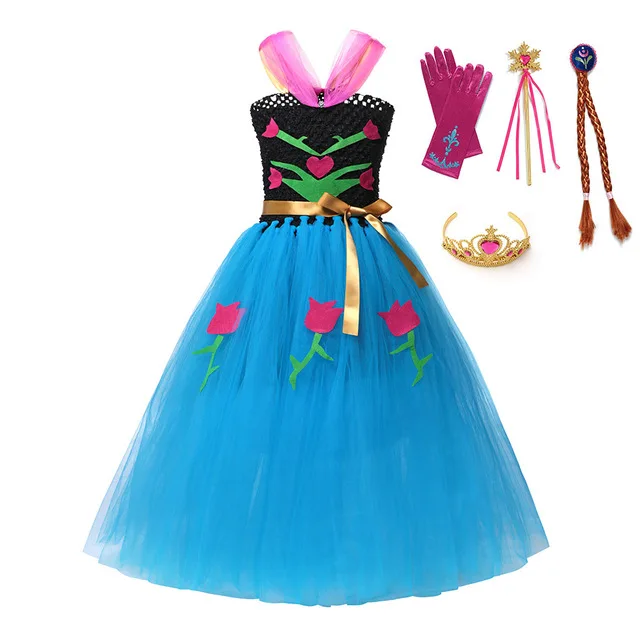 
New Elsa Anna Tutu Dresses Girls Snow Queen Princess Party Costume Little Girls Birthday Fantasy Child Role Play Elsa Frocks 