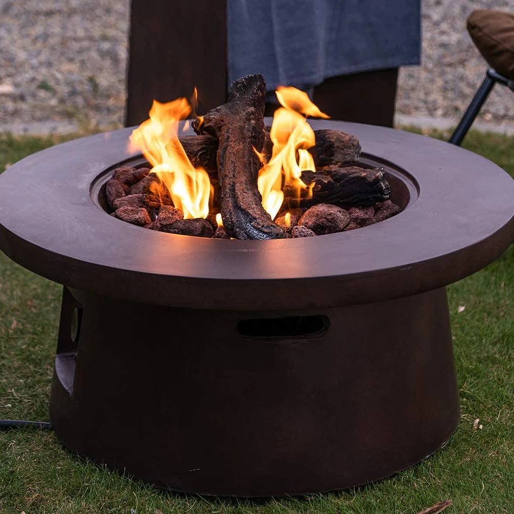 concrete patio fireplace gas fire pit with iron combustion equipment
