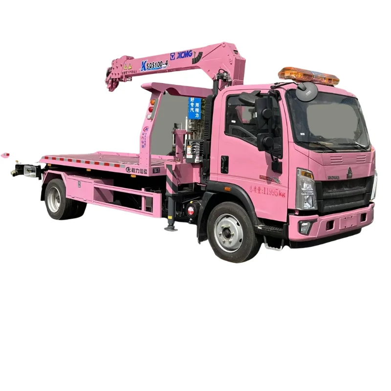 new SINOTRUK HOWO Flatbed Towing Wrecker Tow Truck with crane boom 4T China manufactured small one-two towing wrecker car price