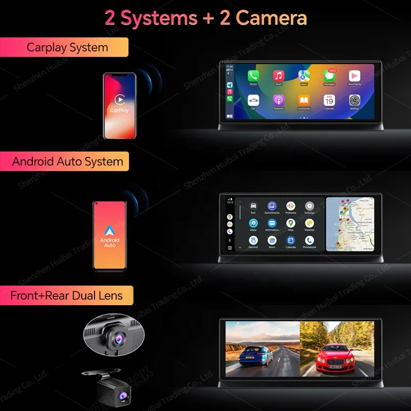 NEW 11.3 inch UHD 4K WIFI  Dashcam Wireless Carplay & Android Auto Rearview Car DVR GPS Night Vision Video Recorder Black Box