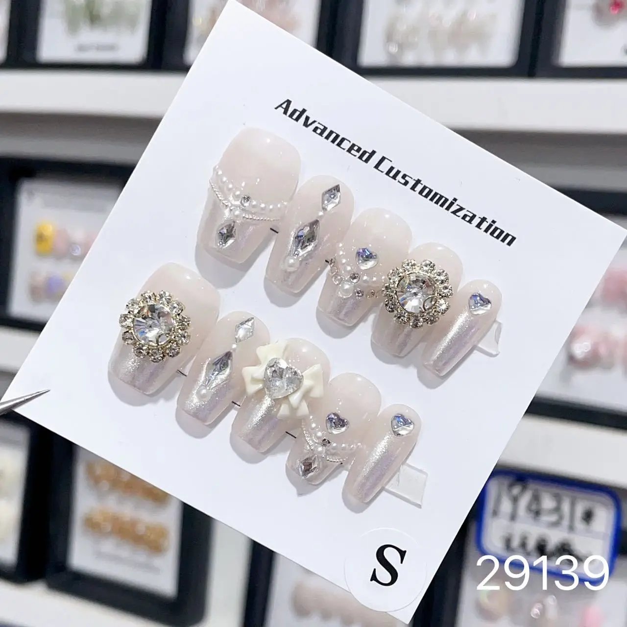 Factory Wholesale Fashion Acrylic Press On Nails Handmade Luxury Bling Press On Nails French Manicure On 10 Pcs