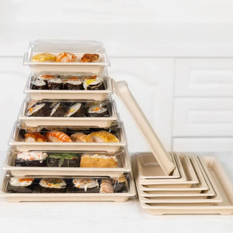 Sugarcane Pulp Eco Sushi Plate Made Of Sugarcane Pulp Biodegradable Pulp Sushi Packaging Take Out Container Food Box