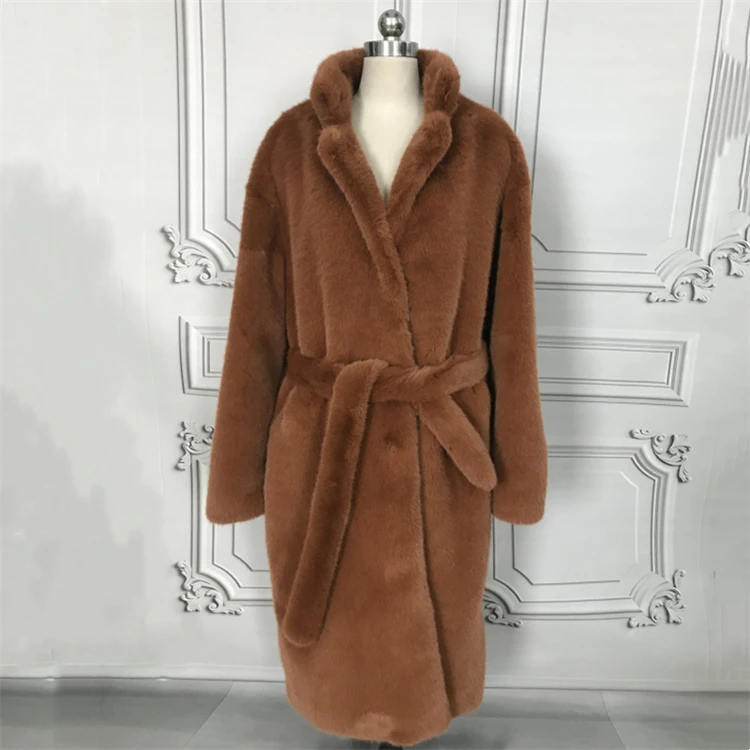 Wholesale Long Sleeve Casual Wear Women Faux Mink Fur Coat Plain Dye Fake Fur Overcoat