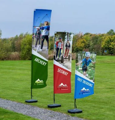 Custom Indoor and Outdoor Rectangle Flags advertising flags with ground spike or cross base and water bag