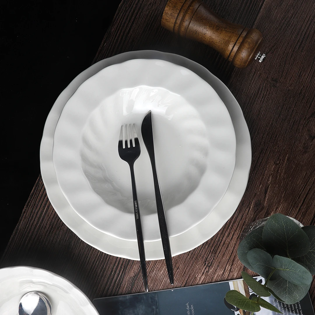 white embossed vintage bone china western food pasta dinner plates bowl sets luxury porcelain ceramic nordic tableware set