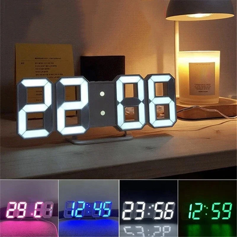 3D LED Digital Clock Wall Deco Glowing Night Mode Adjustable Electronic Table or Wall Clock Decoration Living Room LED Clock