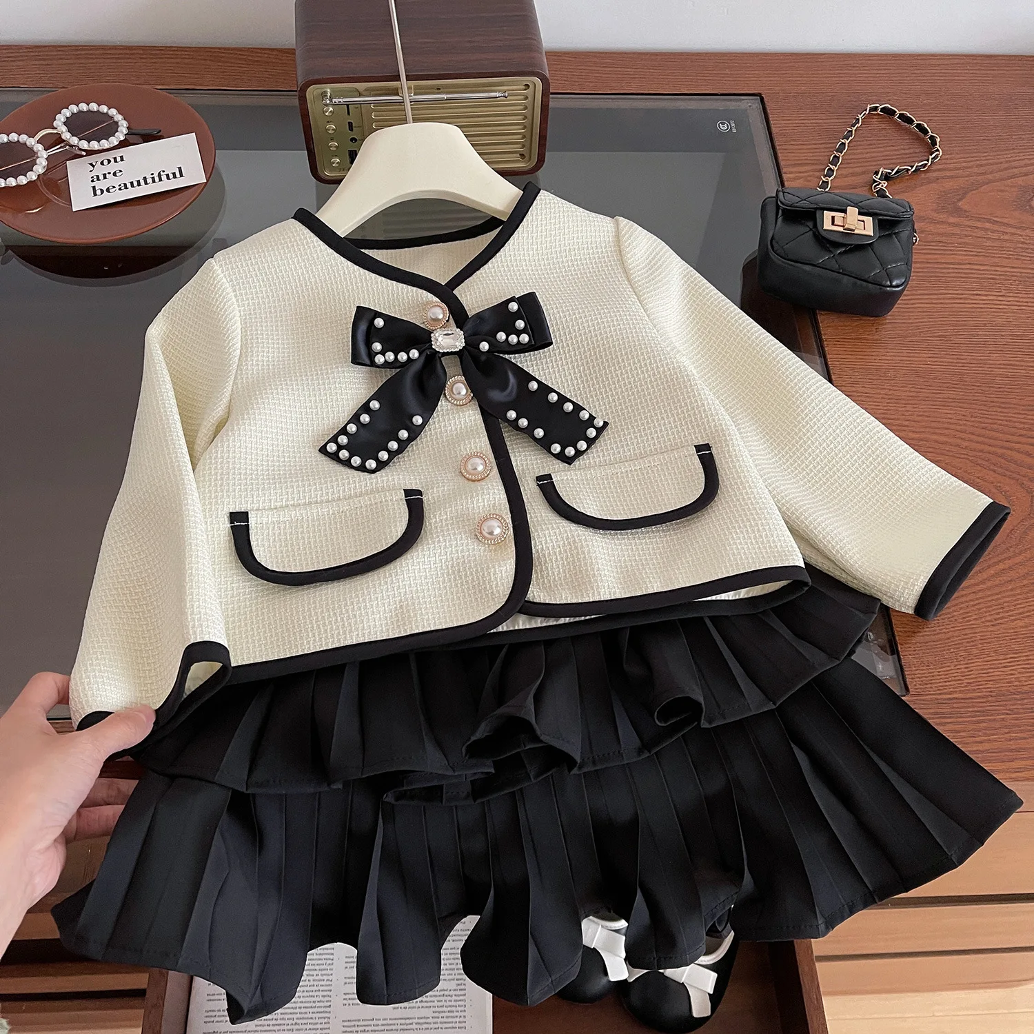 2024 Autumn Girl Clothing Sets Wholesale Spring Children Clothes Jacket Cake Skirts 2Pcs Outfit