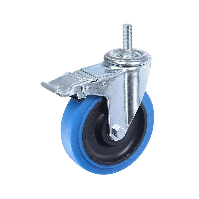 125mm soft elastic rubber industrial caster wheel 5 inch blue rubber Medium heavy duty Caster