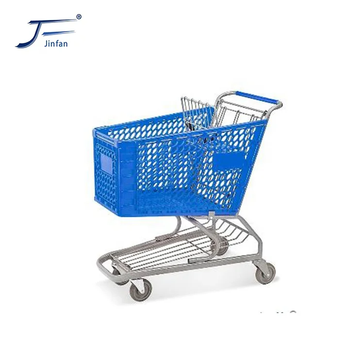 Supermarket Store Plastic  Shopping Trolley Mobile Grocery Shopping Cart The Best 125 Liters Plastic Parts Anti-uv Unfolding
