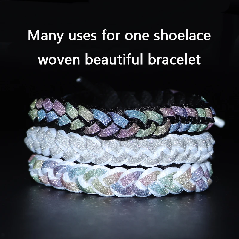 1 Pair Reflective Shoelaces Luminous Shoelaces Laser Sequin Weave Bracelet Sneakers Shoe Laces Adult Children Shoe Strings