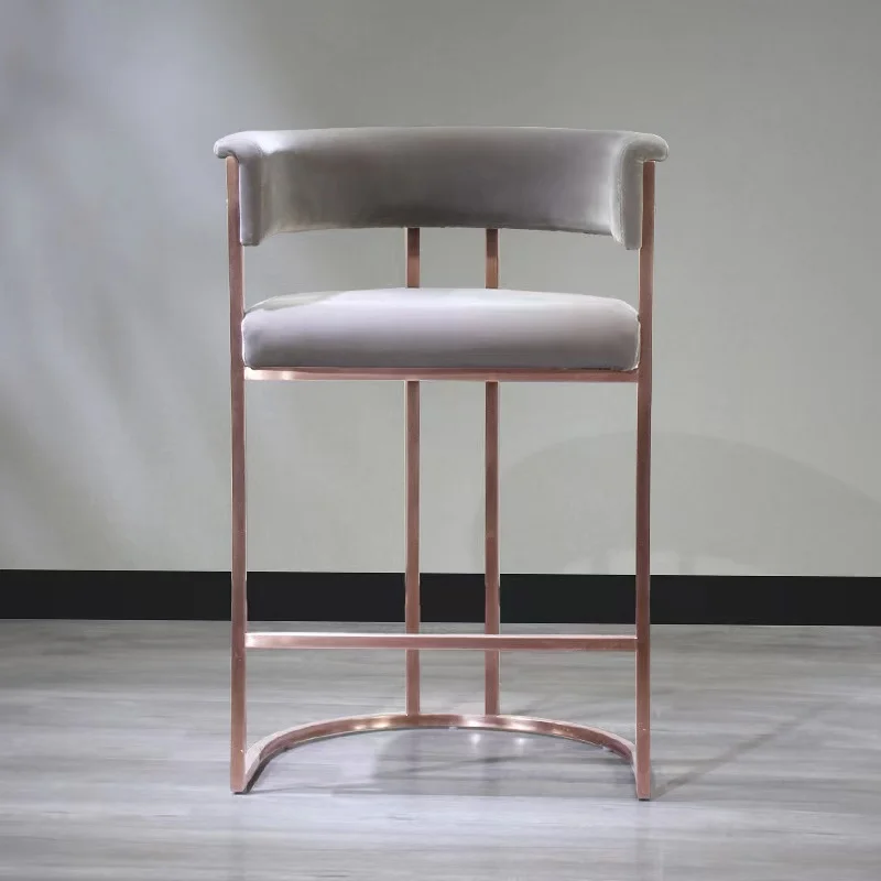 custom modern design metal stainless steel legs cashmere velvet bar stool chair coffee bar stool