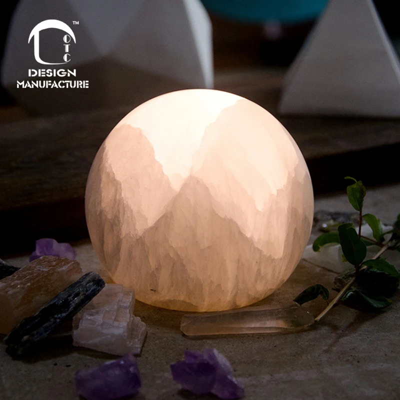 manufacturer customized table lamps natural white  selenite crystal crafts for home decoration
