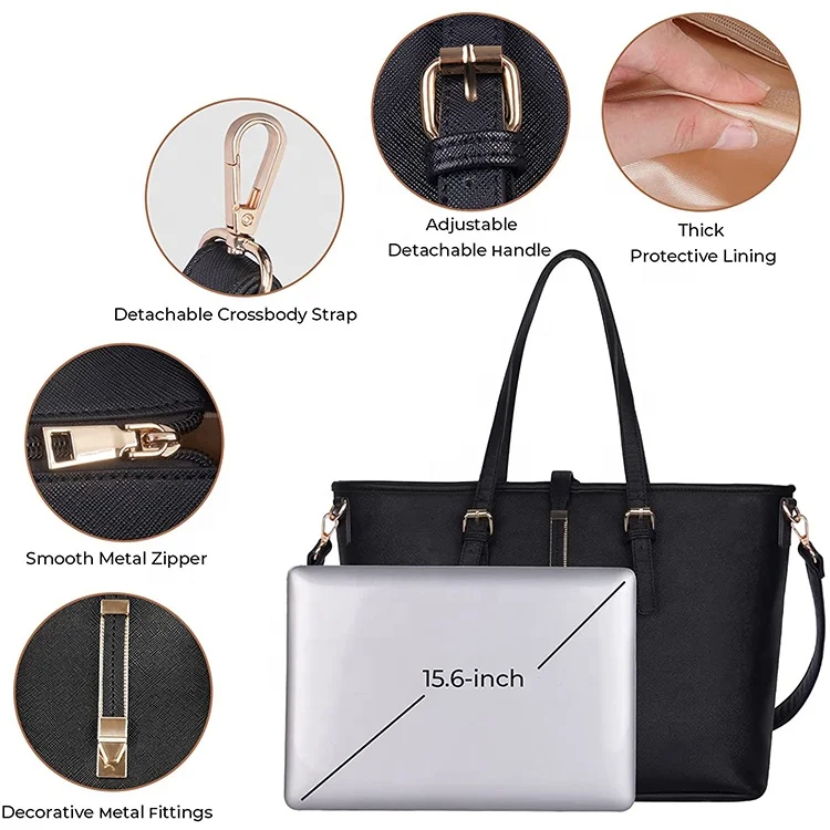PU Leather Computer Bag Business Office Briefcase Purse Large Handbag Laptop Men Tote Bag with USB Port