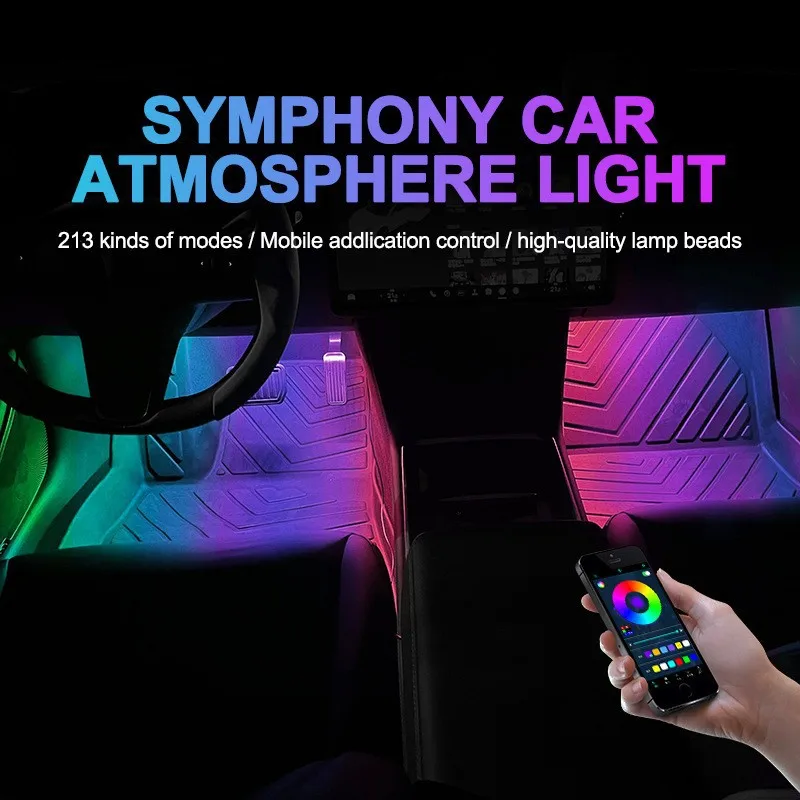 Car LED Light Strip Foot  App Control Voice Control USB Connector Atmosphere Light 36-72 LED Car Colorful Atmosphere Light
