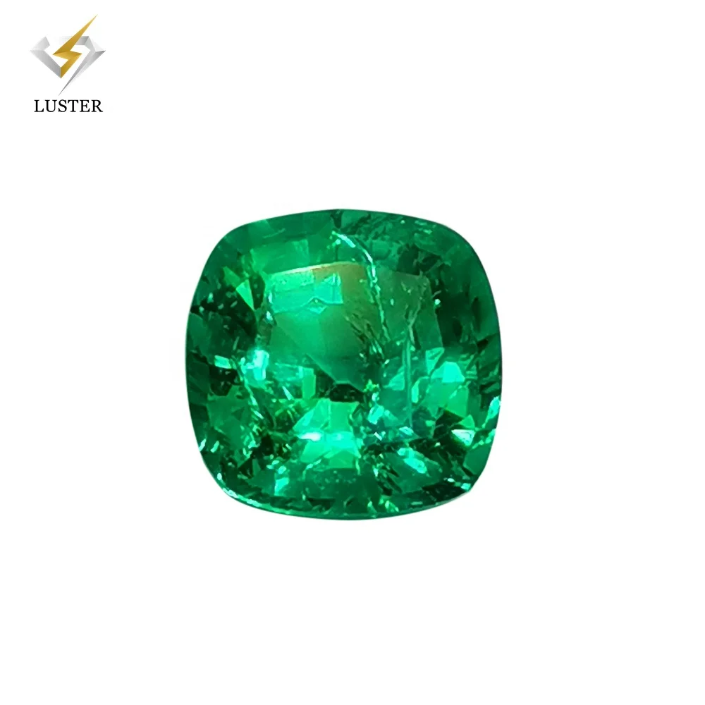 Luster factory wholesale 3*3mm-7*7mm cushion Hydrothermal Colombian synthetic green Emerald stone price per carat