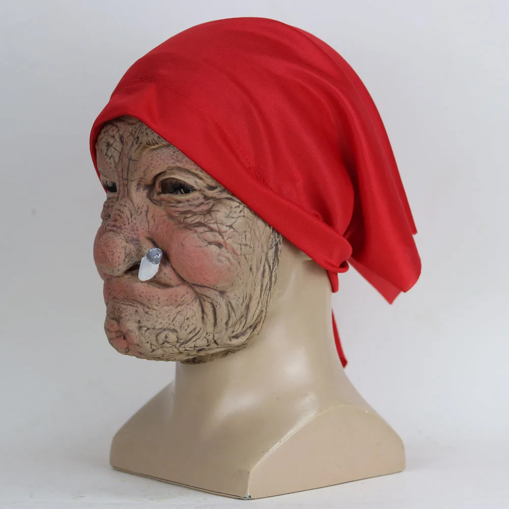 Halloween smoking granny mask realistic latex hood cosplay santa grandpa wig mask