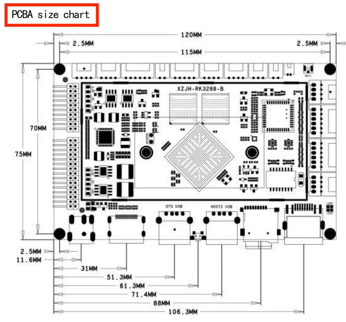Automatic industrial control machine industrial embedded computer Android four core RK3288 Android Pcba Motherboard
