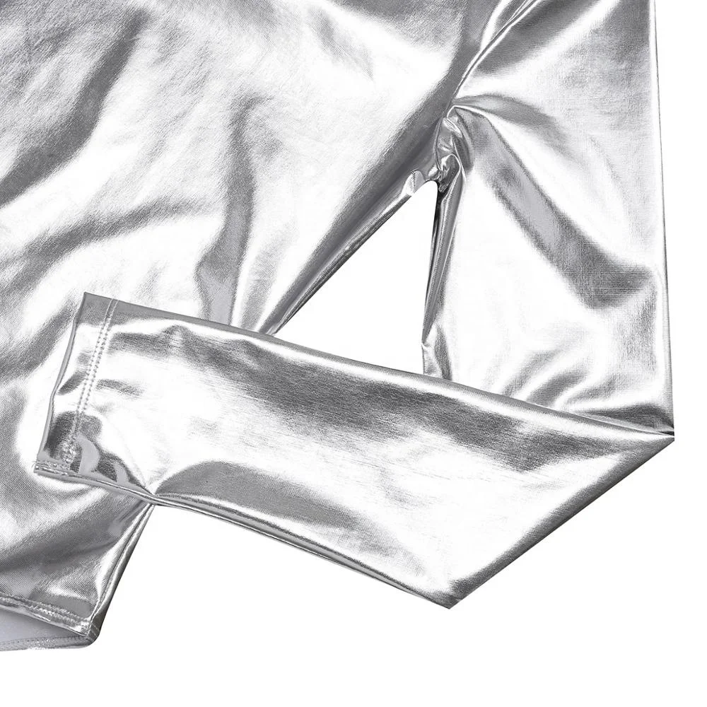 Women Adult Shiny Patent Leather Long Sleeves One-piece Thong Monokini Bodycon Leotard Gymnastics Leotards Dance Costumes