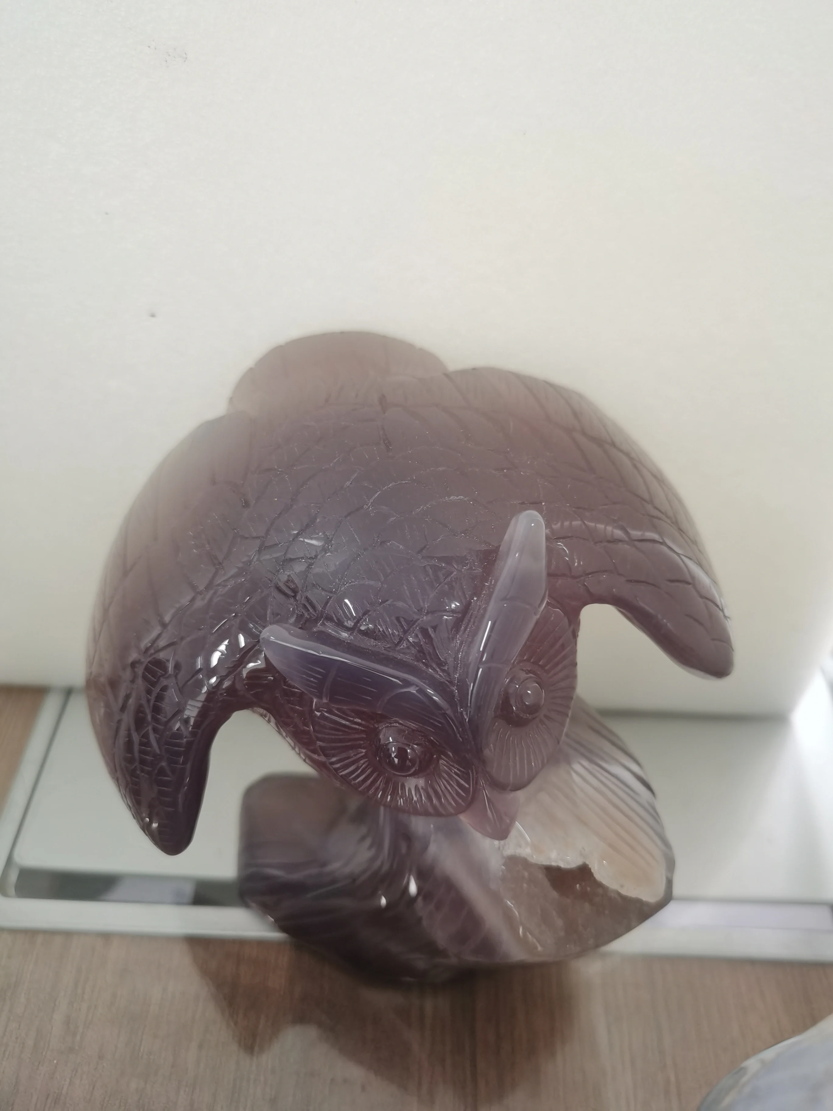 Wholesale Natural Gemstone  Engraved Bird Animal Statue Crystal carving agate geode owl