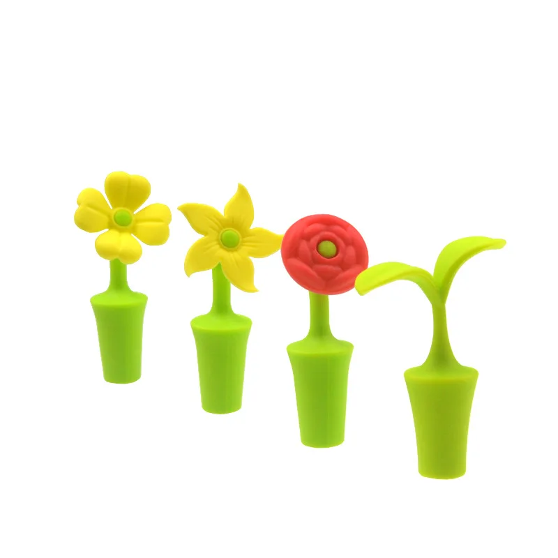 Hot sale large wholesale nice cool flower design food grade silicone rubber wine bottle stopper